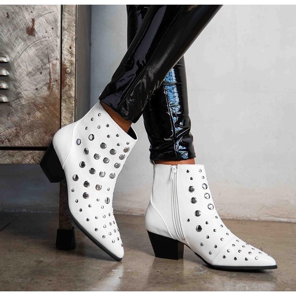 Mystique White Studded Ankle Booties - Picture 2 of 5